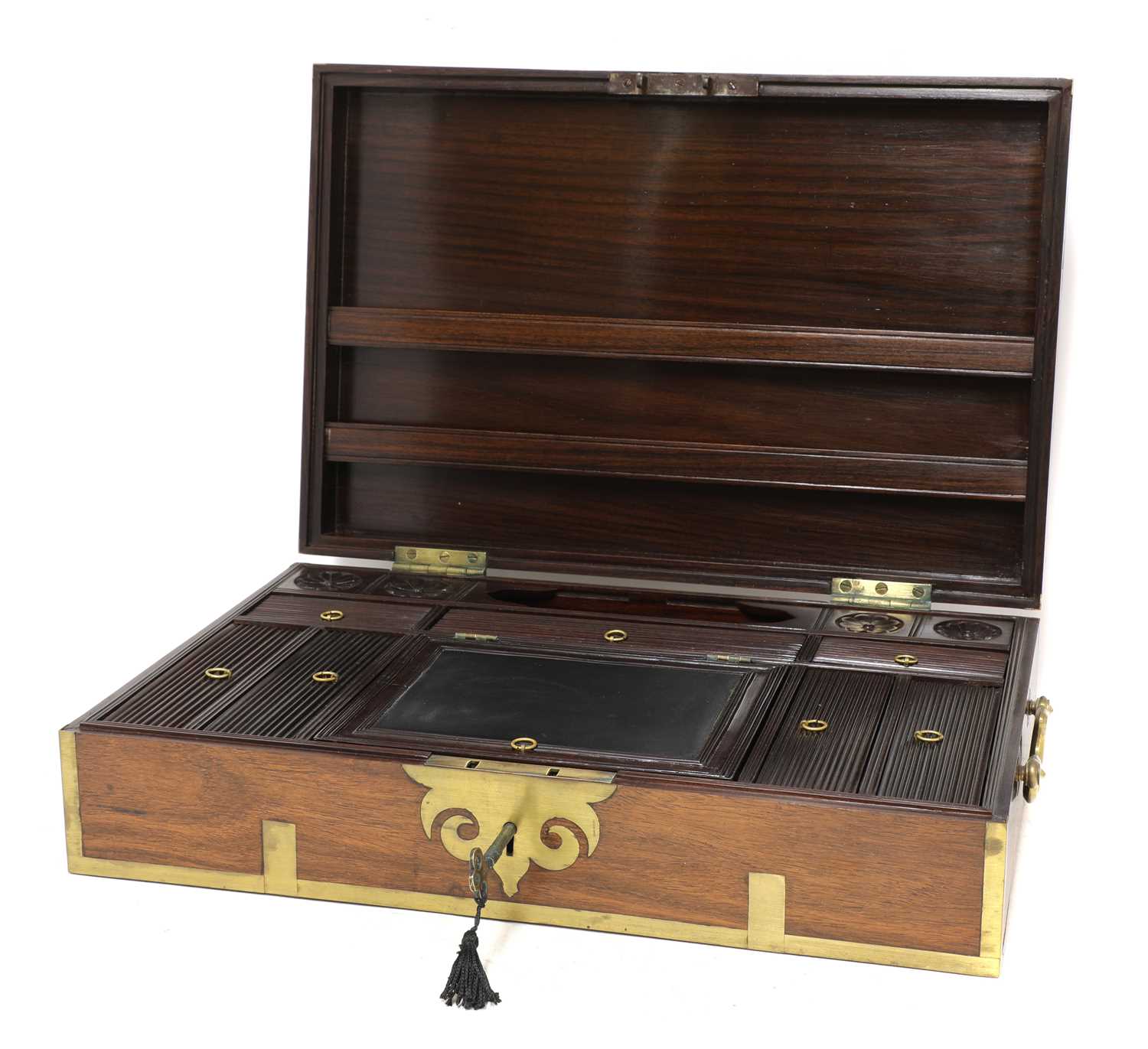 Lot 52 - A large Indian padouk and brass-mounted writing box