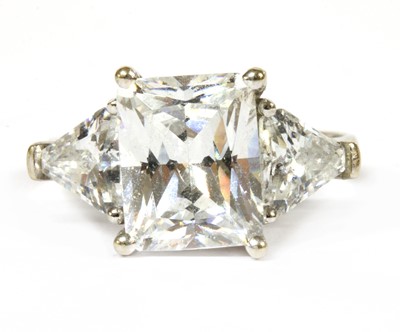 Lot 307 - A white gold three stone cubic zirconia ring