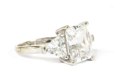 Lot 307 - A white gold three stone cubic zirconia ring