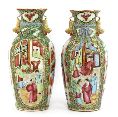 Lot 140 - A pair of Chinese Canton enamelled famille rose vases