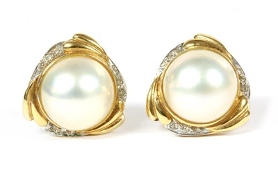 Lot 312 - A pair of 18ct gold mabé pearl and diamond earrings