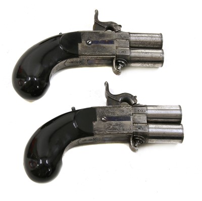 Lot 775 - A cased pair of turn-over barrel percussion pistols by Joseph Lang