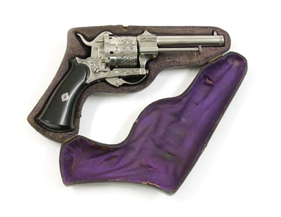 Lot 783 - A cased six-shot pin-fire Belgian revolver