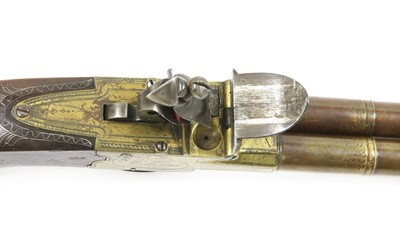 Lot 743 - A pair of double-barrel box-lock flintlock pistols