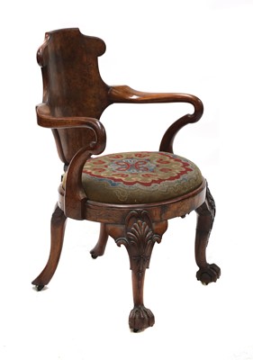 Lot 363 - A Queen Anne-style walnut elbow chair