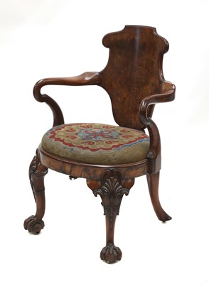 Lot 363 - A Queen Anne-style walnut elbow chair