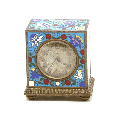 Lot 215 - A French champleve enamel boudoir clock