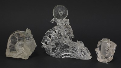 Lot 407 - A collection of three Chinese rock crystal carvings