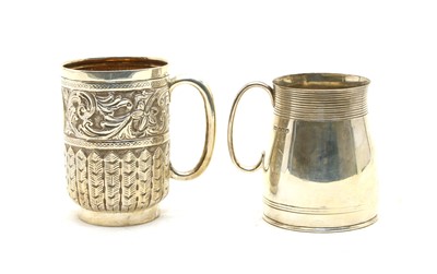 Lot 68 - A George V silver mug of milk can shape and reeded border by Mappin & Webb