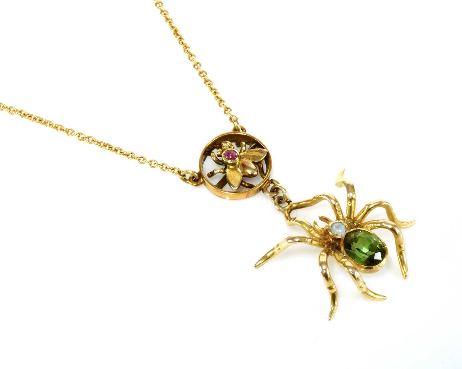 Lot 99 - An Edwardian gold spider and fly necklace