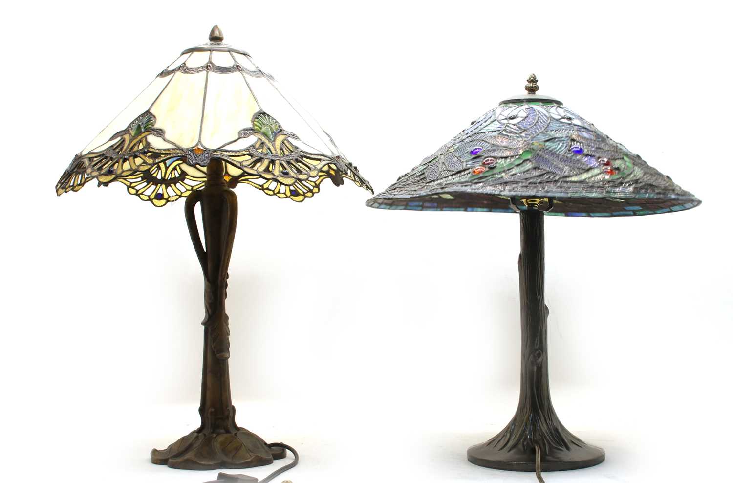 Lot 155 - Two Tiffany style table lamps