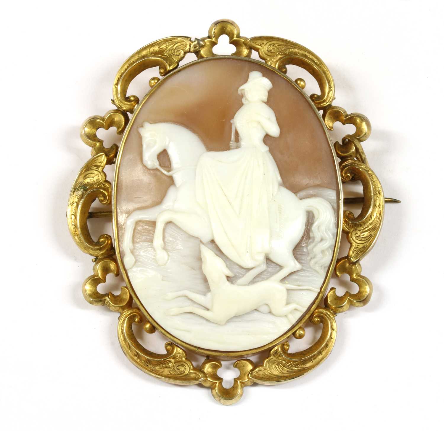 Lot 20 - A rolled gold shell cameo brooch