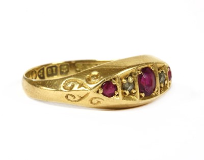 Lot 1 - An 18ct gold five stone ruby and diamond ring