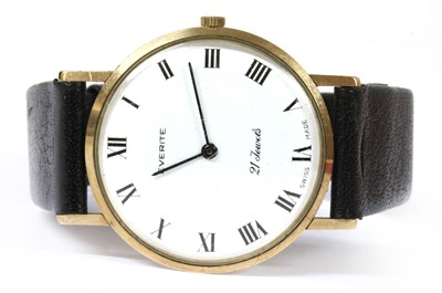 Lot 479 - A 9ct gold Everite slimline mechanical strap watch