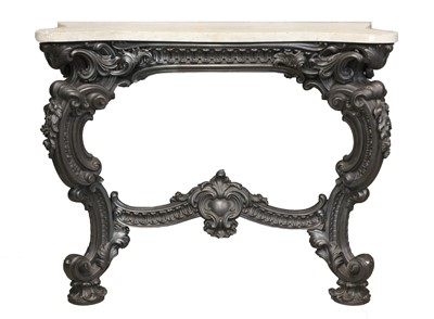 Lot 389 - A pair of cast iron and marble console tables, by James Yates, Rotherham