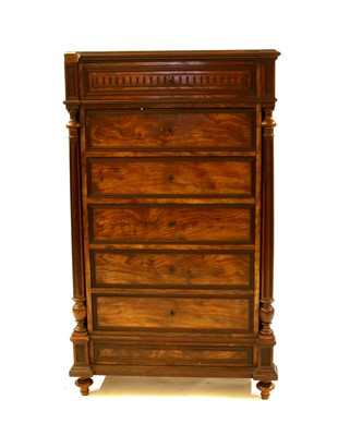 Lot 307 - A French mahogany narrow chest of drawers