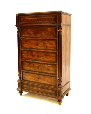 Lot 307 - A French mahogany narrow chest of drawers