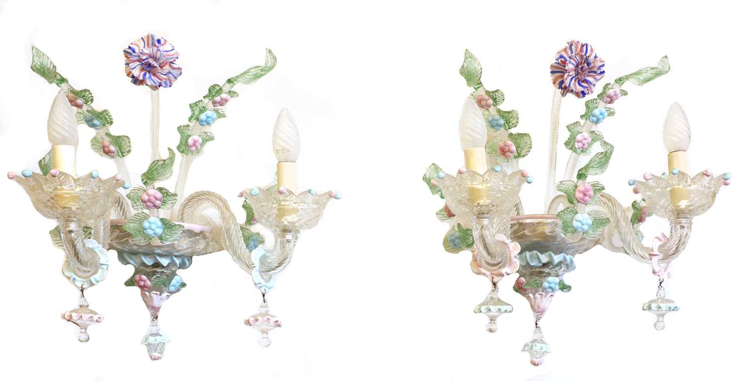 Lot 241 - A pair of Murano glass wall lights