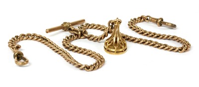 Lot 258 - A 9ct gold curb link double albert chain