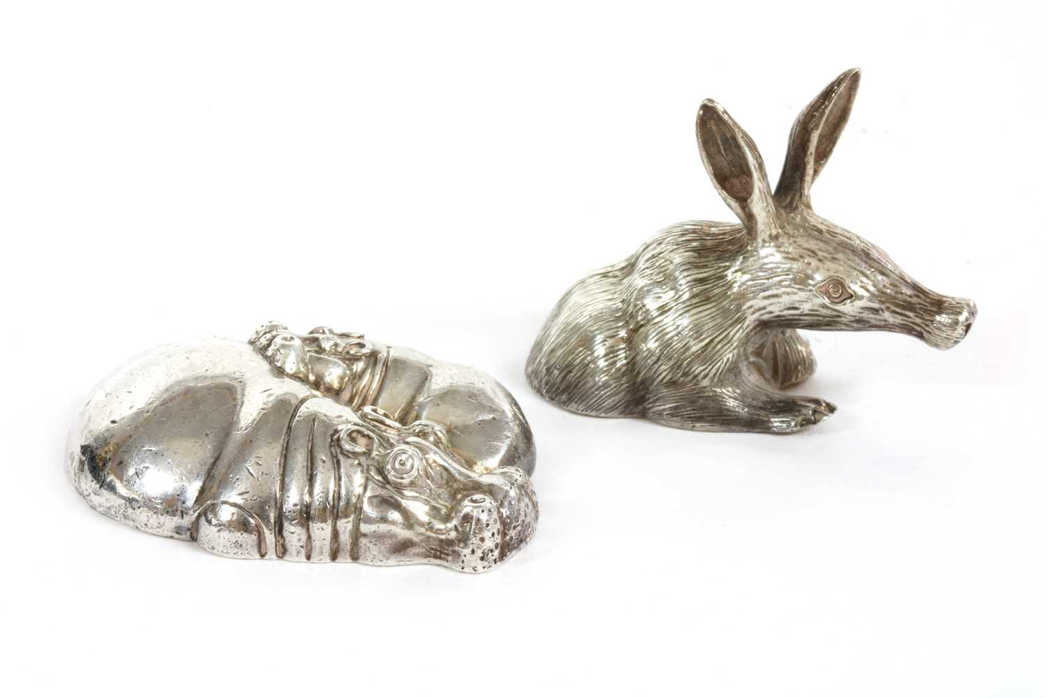Lot 51 - A contemporary sterling silver sculpture of a hippopotamus and calf, by Patrick Mavros