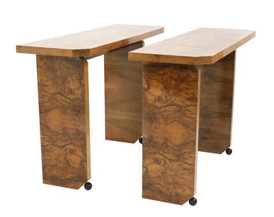 Lot 125 - A pair of Art Deco burr walnut-style console tables