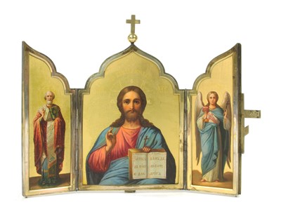 Lot 1 - A silver gilt travelling icon of Christ Pantocrator and chosen saints