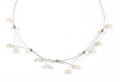 Lot 329 - A white gold cultured pearl and diamond necklace