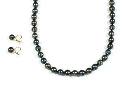 Lot 322 - A single row uniform grey cultured pearl necklace