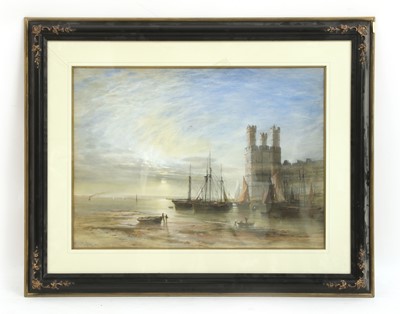 Lot 344 - James Mudd (British, 1821-1906), A tower before an estuary, watercolour