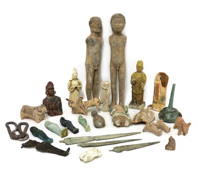 Lot 828 - A collection of ancient and later pottery figures and artefacts