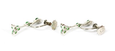 Lot 296 - A pair of white gold green gemstone earrings