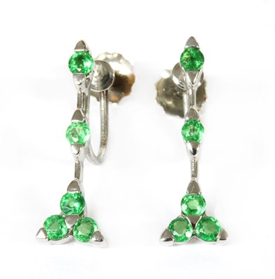 Lot 296 - A pair of white gold green gemstone earrings