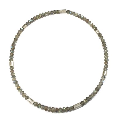 Lot 220 - A white gold labradorite bead necklace by Cox & Power