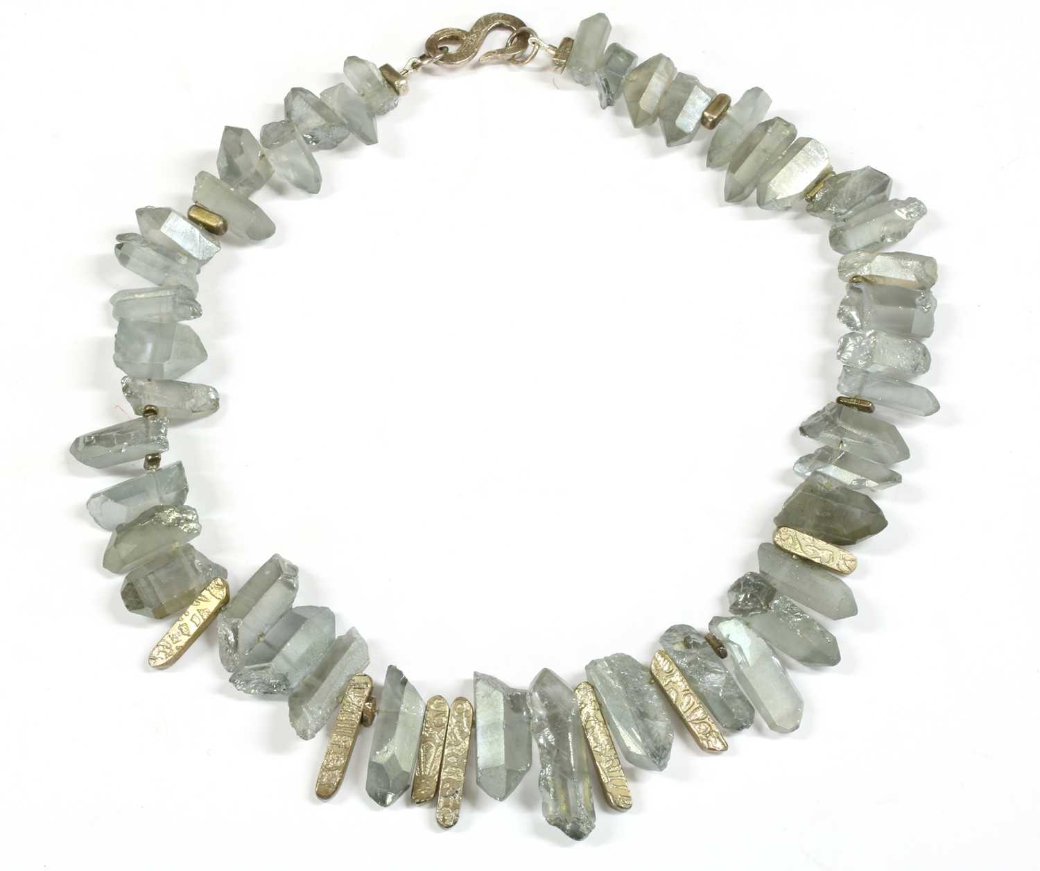 Lot 82 - A contemporary silver and coated quartz crystal necklace