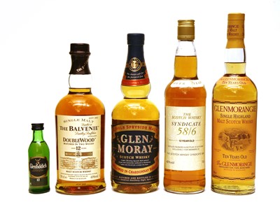 Lot 396 - Assorted Whisky: The Balvenie, Doublewood, Single Malt, one bottle and four various others