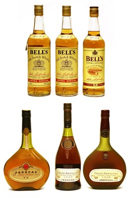 Lot 400 - Assorted Whisky and Armagnac to include: Bells and Janneau, six bottles in total