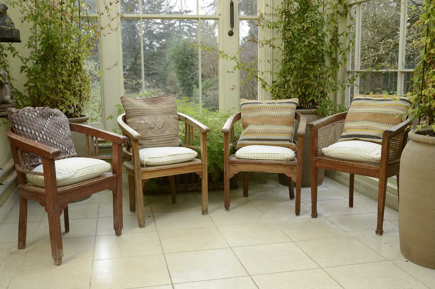 Lot 2 - Four similar teak conservatory chairs