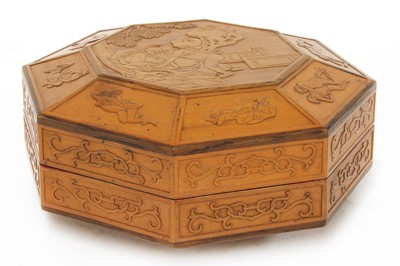 Lot 251 - A Chinese bamboo-veneered erotic box and cover