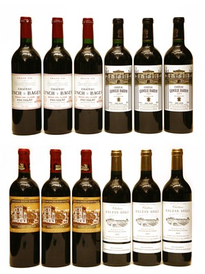 Lot 120 - Bordeaux 2001: Ch Leoville Barton, Ch Lynch Bages, Ch Ducru Beaucaillou, Ch Rauzan Segla, three each