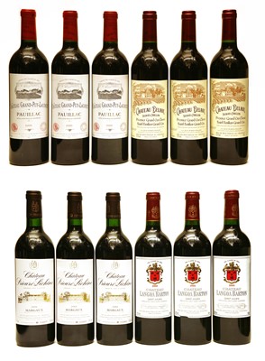 Lot 121 - Bordeaux, 2000: Ch Prieure Lichine; Ch Langoa Barton; Ch Grand Puy Lacoste and Ch Belair, 3 of each