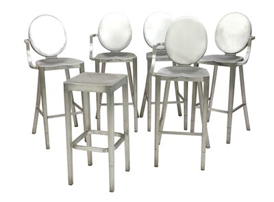 Lot 438 - A set of five brushed aluminium 'Kong' bar stools