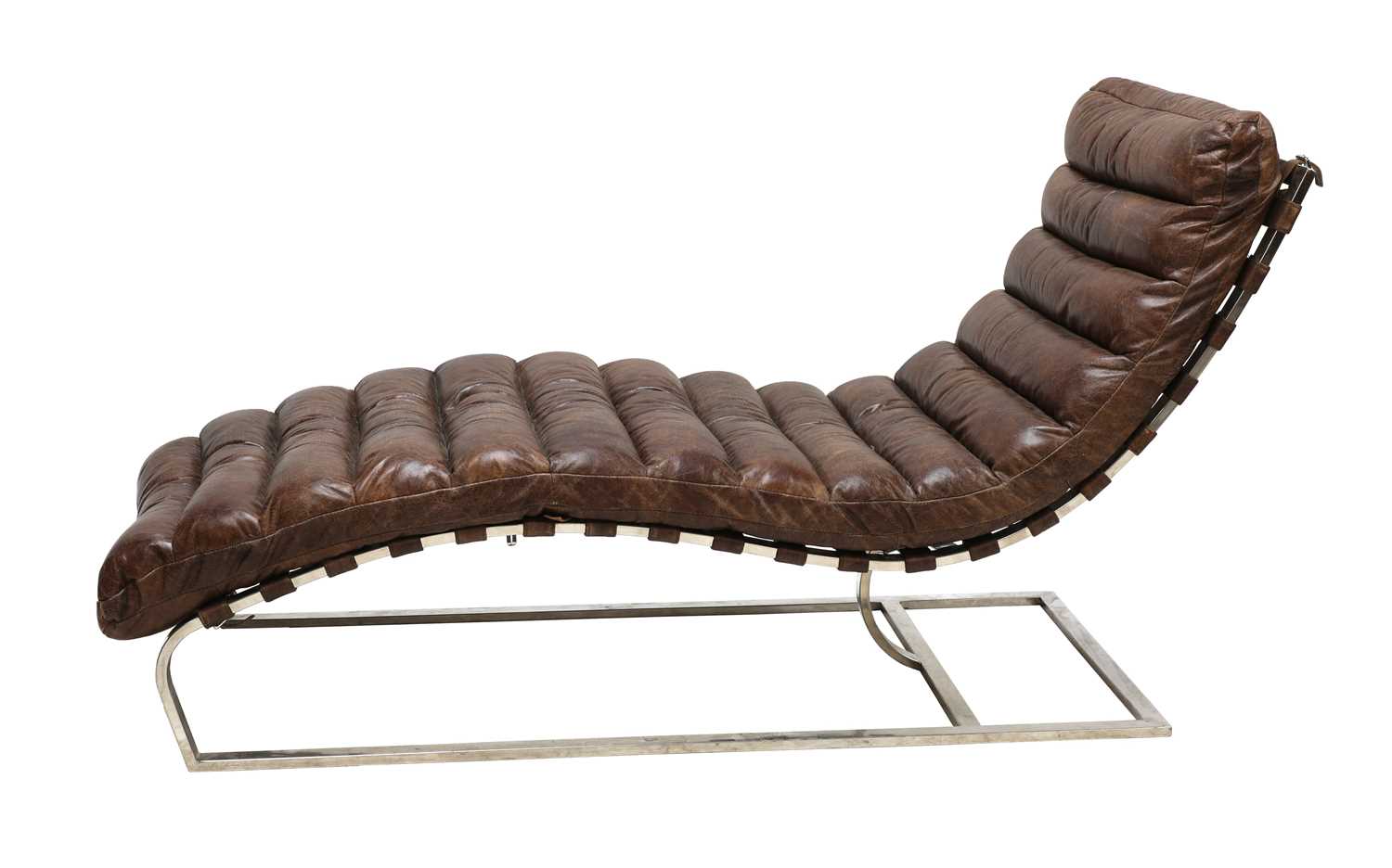 Lot 582 - A tan leather and chrome lounger