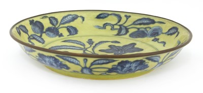 Lot 97 - A Chinese yellow-ground blue and white dish