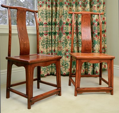 Lot 369 - A pair of Chinese elm yoke-back side chairs