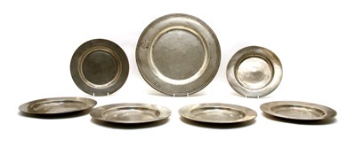 Lot 96K - A set of six 18th century pewter plates,...