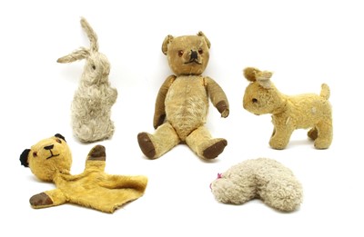 Lot 233 - An English mohair teddy bear, and other soft toys