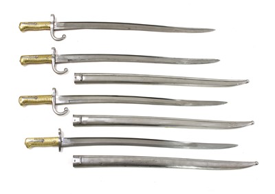 Lot 800 - Four French brass-handled chassepot bayonets