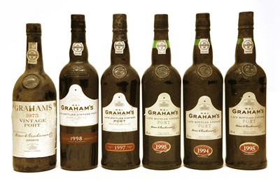 Lot 322 - Assorted Grahams Port: Vintage Port, 1975, one bottle and five various Late Bottled Vintages