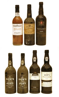 Lot 323 - Assorted Port: Dows, Vintage Port, 1977 and 1985 one bottle each and five various others