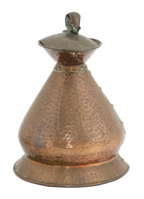Lot 123 - An Arts and Crafts hammered copper haystack measure and cover